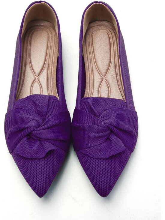 Shoes - Women's Purple Pointed Toe Ballet With Bow Comfortable Knit Dressy Flats Shoes